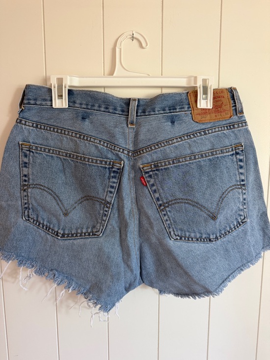 Levi's Distressed Light Blue Denim Cutoff Shorts - Picture 3 of 4